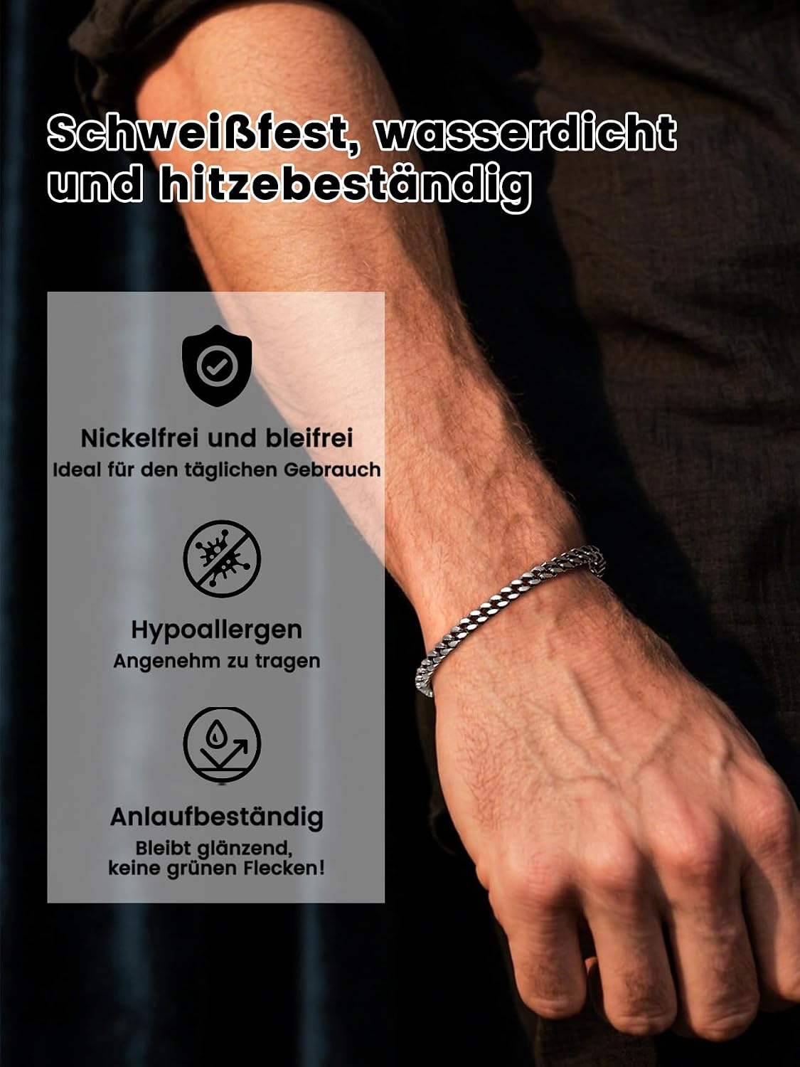 Thumbnail 4 de Bestyle Herren-Armband aus Edelstahl mit Panzerkette (5/7/9/12,5 mm) – Miami Armband in Silber, Schwarz oder Gold