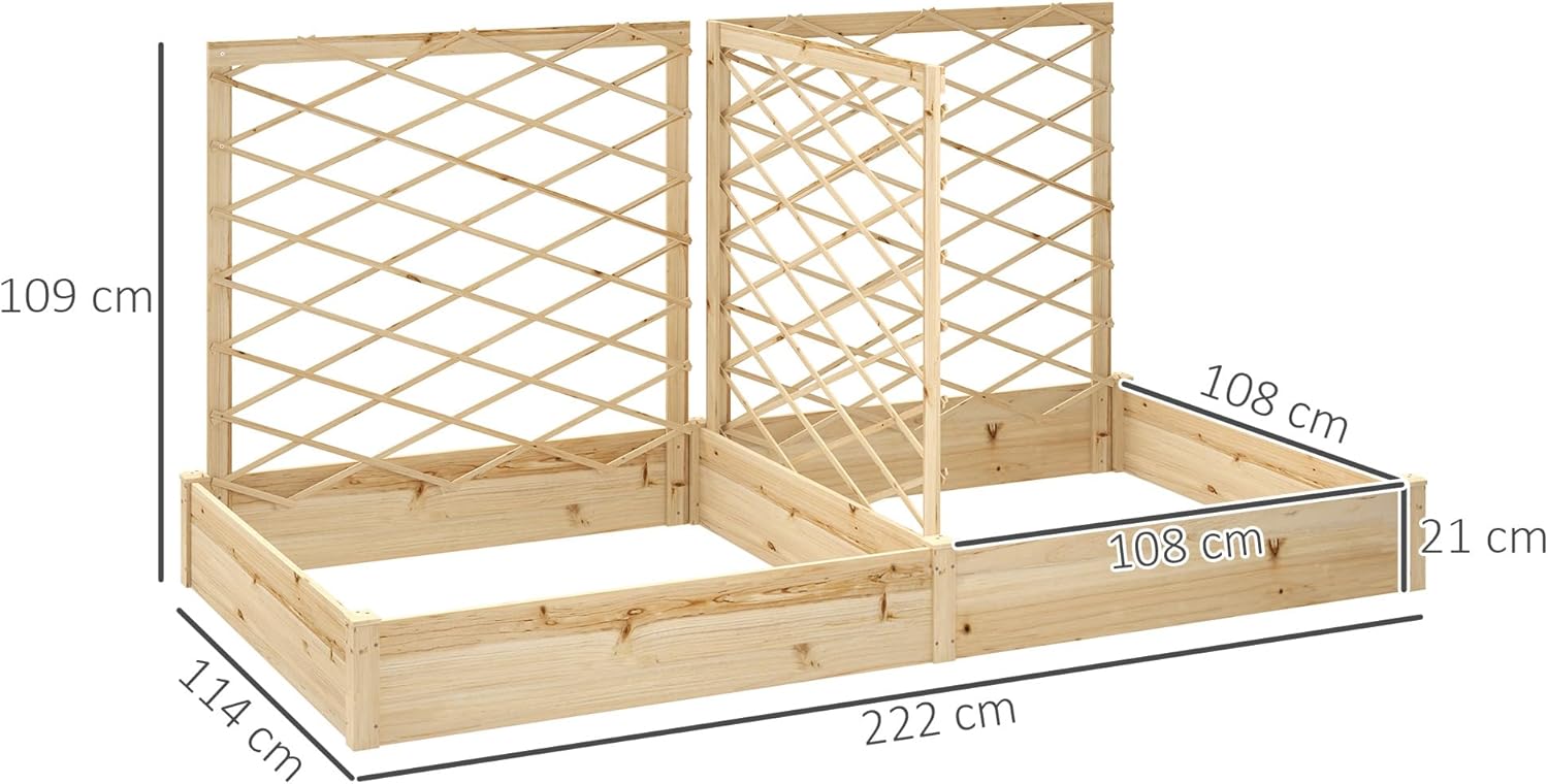 Thumbnail 6 de Outsunny Jardinière surélevée avec 3 treillis modulables et 2 bacs à planter, bois naturel verni (222 x 114 x 109 cm)