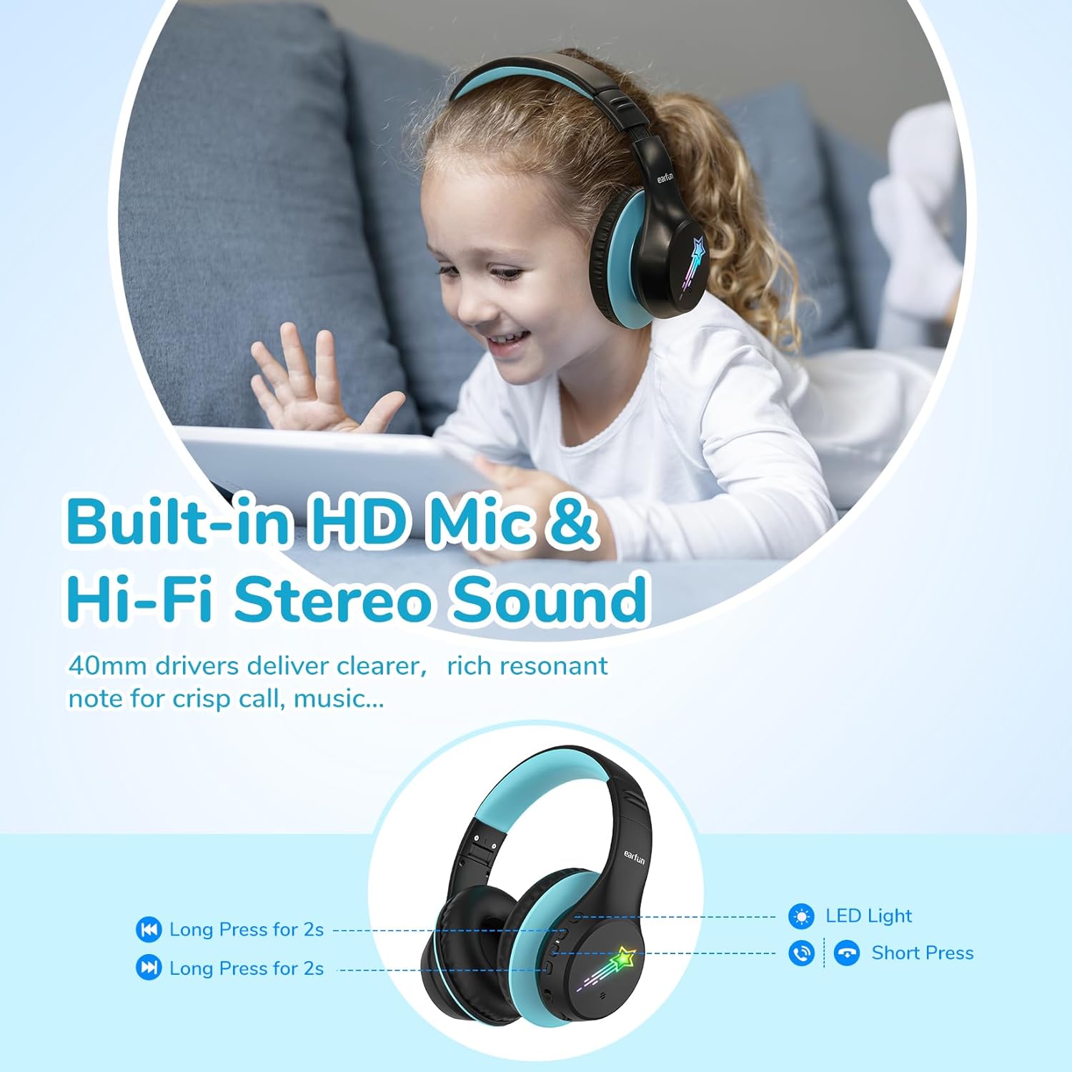 Detalle de EarFun Kids Headphones 90H wireless headphones