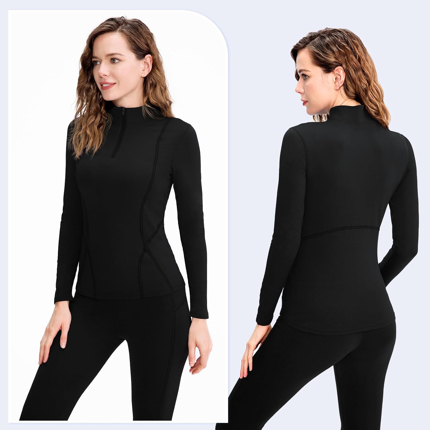 Detalle 2 de TERODACO Women’s Half Zip Thermal Base Layer with Micro Fleece