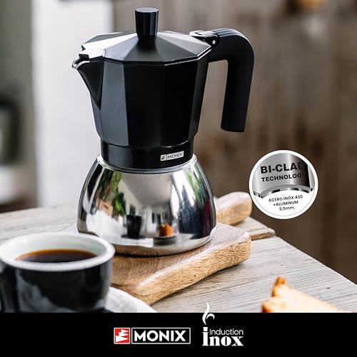Detalle de Monix Induction Inox: Cafetera italiana de inducción, 6 tazas en negro