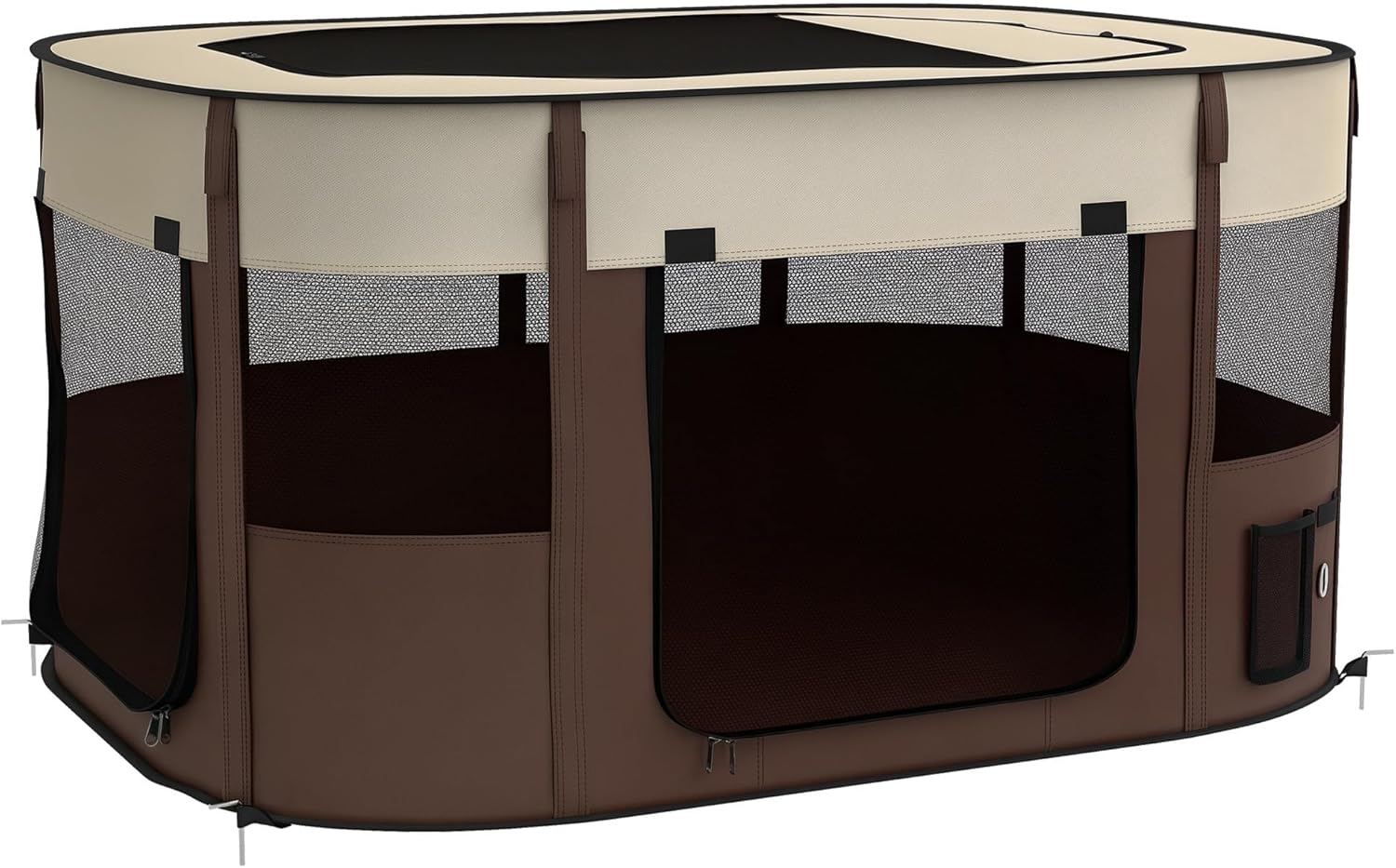 PawHut Parc pour Chien en Tissu Oxford – Enclos pliable 114 x 89 x 59 cm, blanc crème et marron