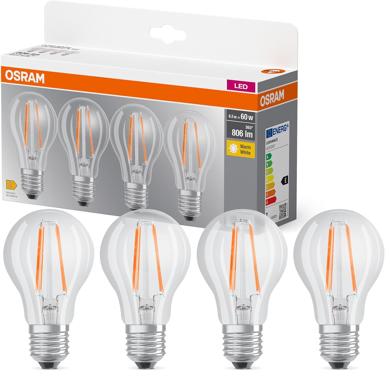 Detalle de Osram LED-Lampe Filament A60 – 7W, E27, 806 lm, 2700K warmweiß, stoßfest