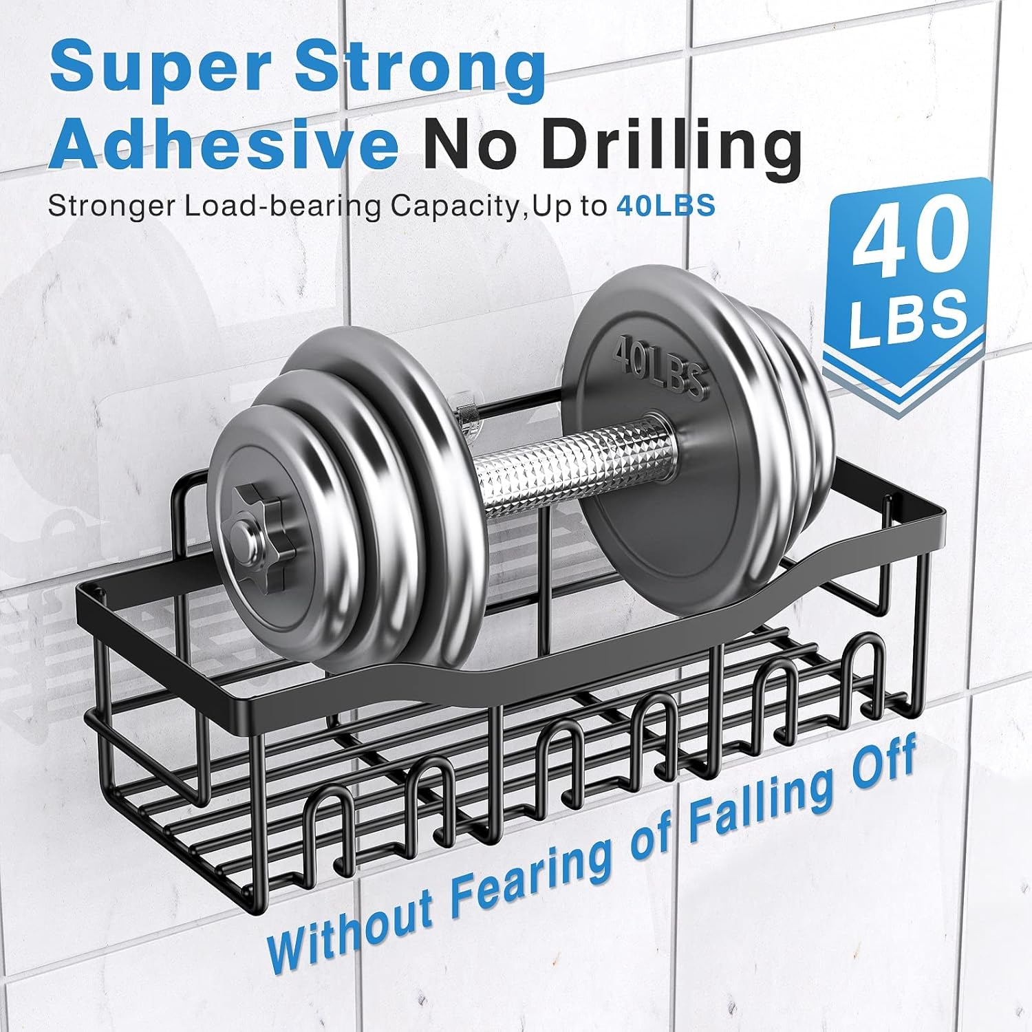 Thumbnail 3 de EUDELE Adhesive Shower Caddy (5-Pack) — Rustproof SUS 304 Bathroom Storage Shelves, No-Drill