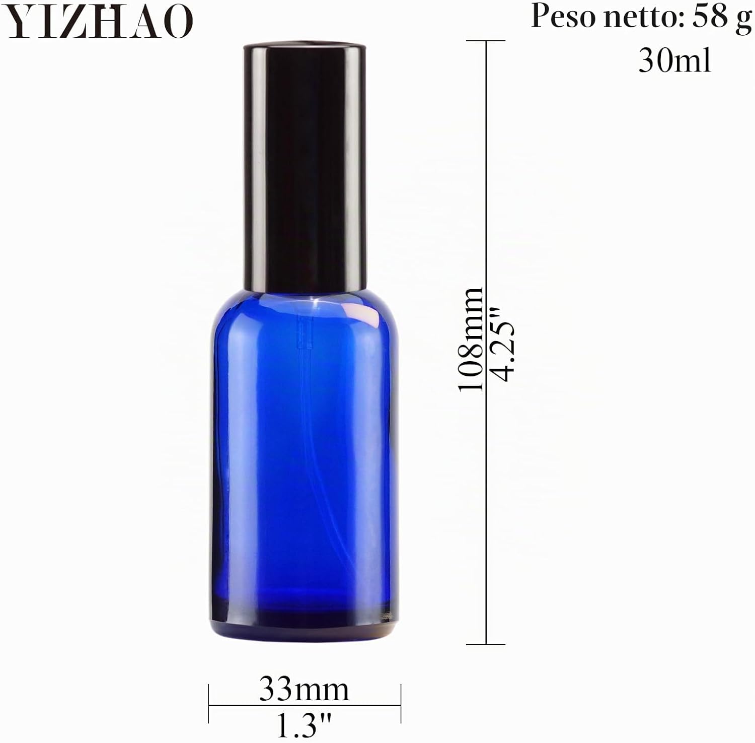 Detalle 2 de YIZHAO set di flaconi spray in vetro da 30 ml blu (6 pezzi) con nebulizzatore e accessori