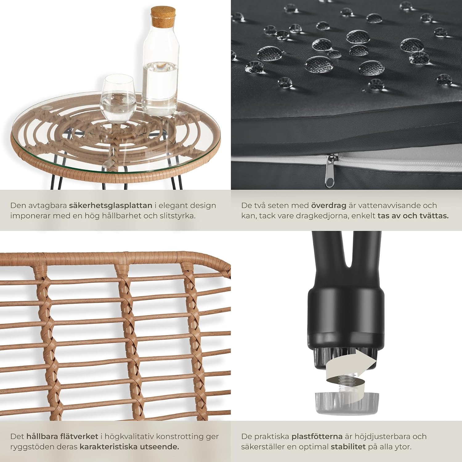 Detalle 1 de tectake 403558-SE caféset i konstrotting med två stolar och bord i glas