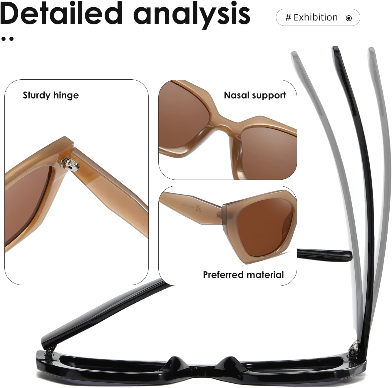 Detalle de Kimorn Sunglasses for Women & Men K1354: Vintage Retro Oversize Square Frames with UV400 Protection