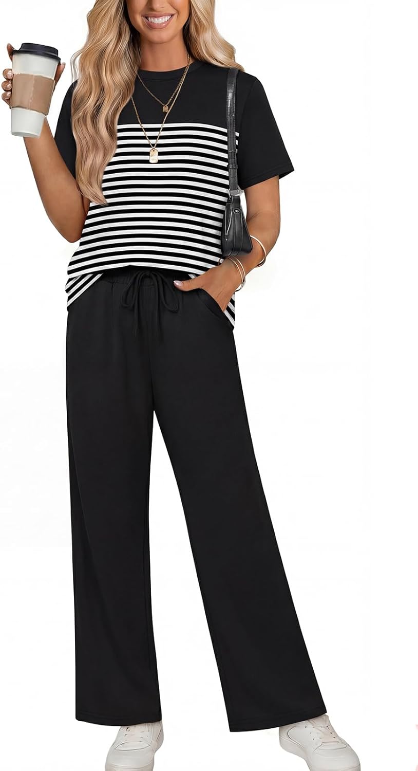 Detalle de WIHOLL Women’s 2-Piece Matching Set (Wide-Leg Pants & Top), Summer Outfit for Travel