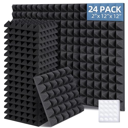 Detalle de Ohuhu Schallschutzplatten – 24 Stück Akustik-Pyramidenplatten 30 x 30 x 5 cm für Tonstudio, Podcast und YouTube-Raum