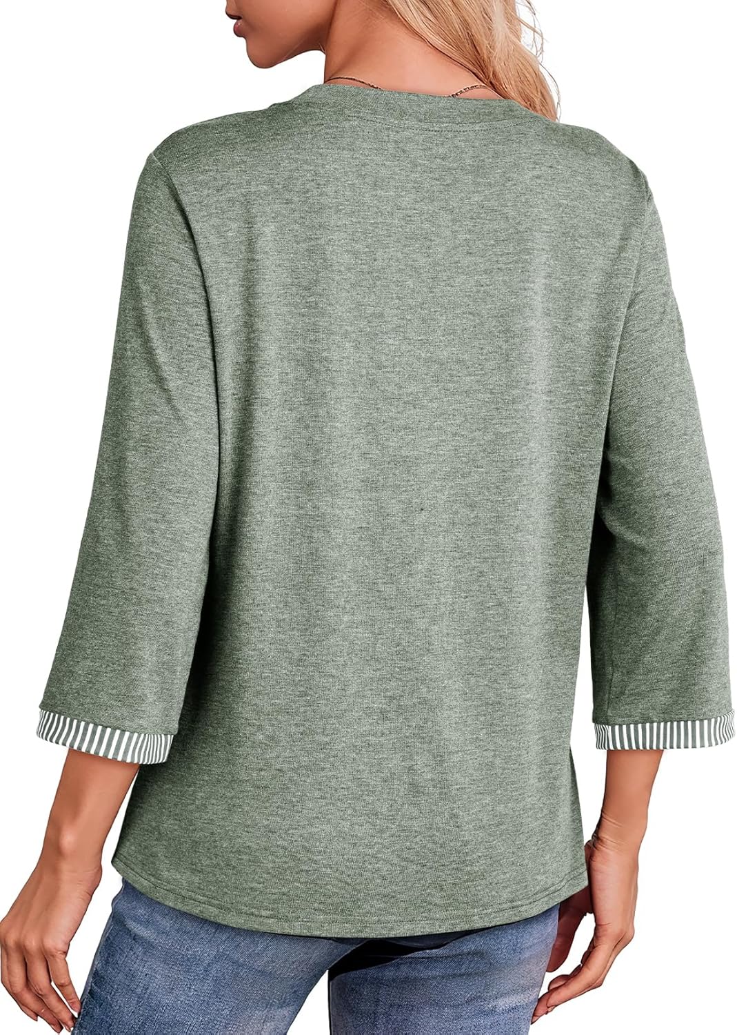 Thumbnail 3 de Dokotoo Damen-T-Shirt mit Rundhalsausschnitt und 3/4-Ärmeln (locker, basic, einfarbig) – S bis 2XL