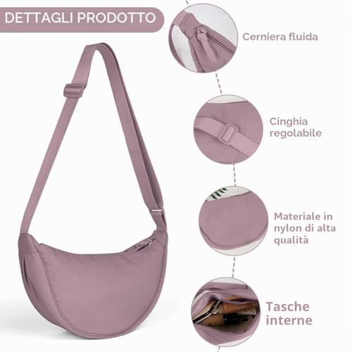 Thumbnail 6 de Aucuu Borsa a tracolla a mezzaluna per donna – stile hobo, nylon resistente, tracolla regolabile