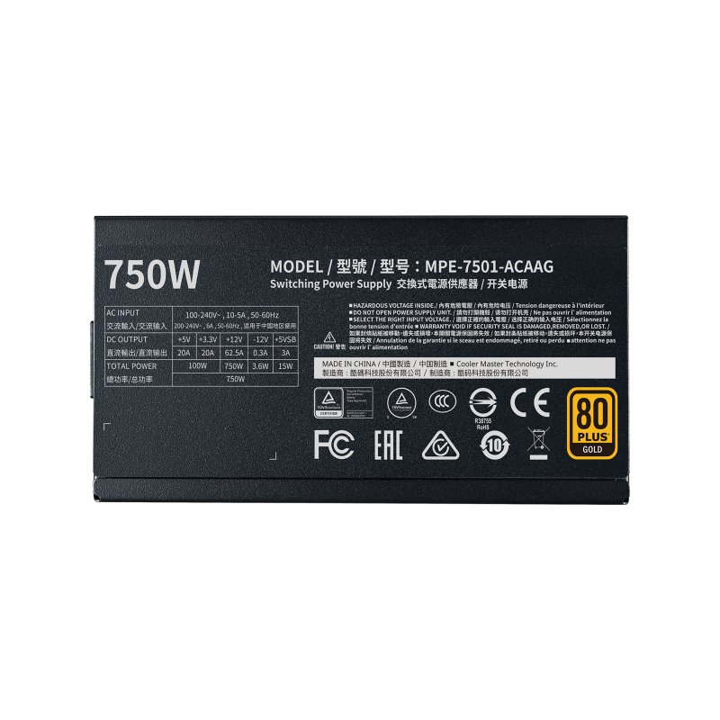 Detalle de Cooler Master MWE Gold 750 V2: fuente modular 750 W con certificación 80 Plus Gold