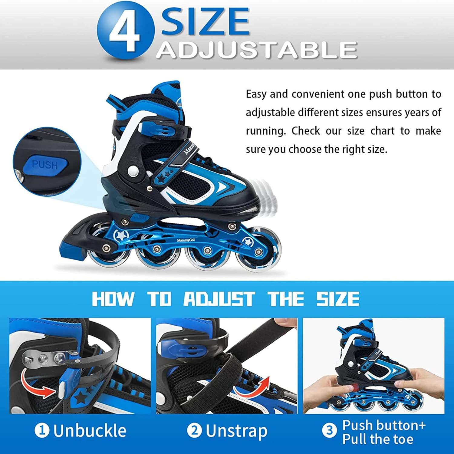 Thumbnail 2 de MammyGol Adjustable Inline Skates for Kids (Ages 4–16) with Light-Up Wheels