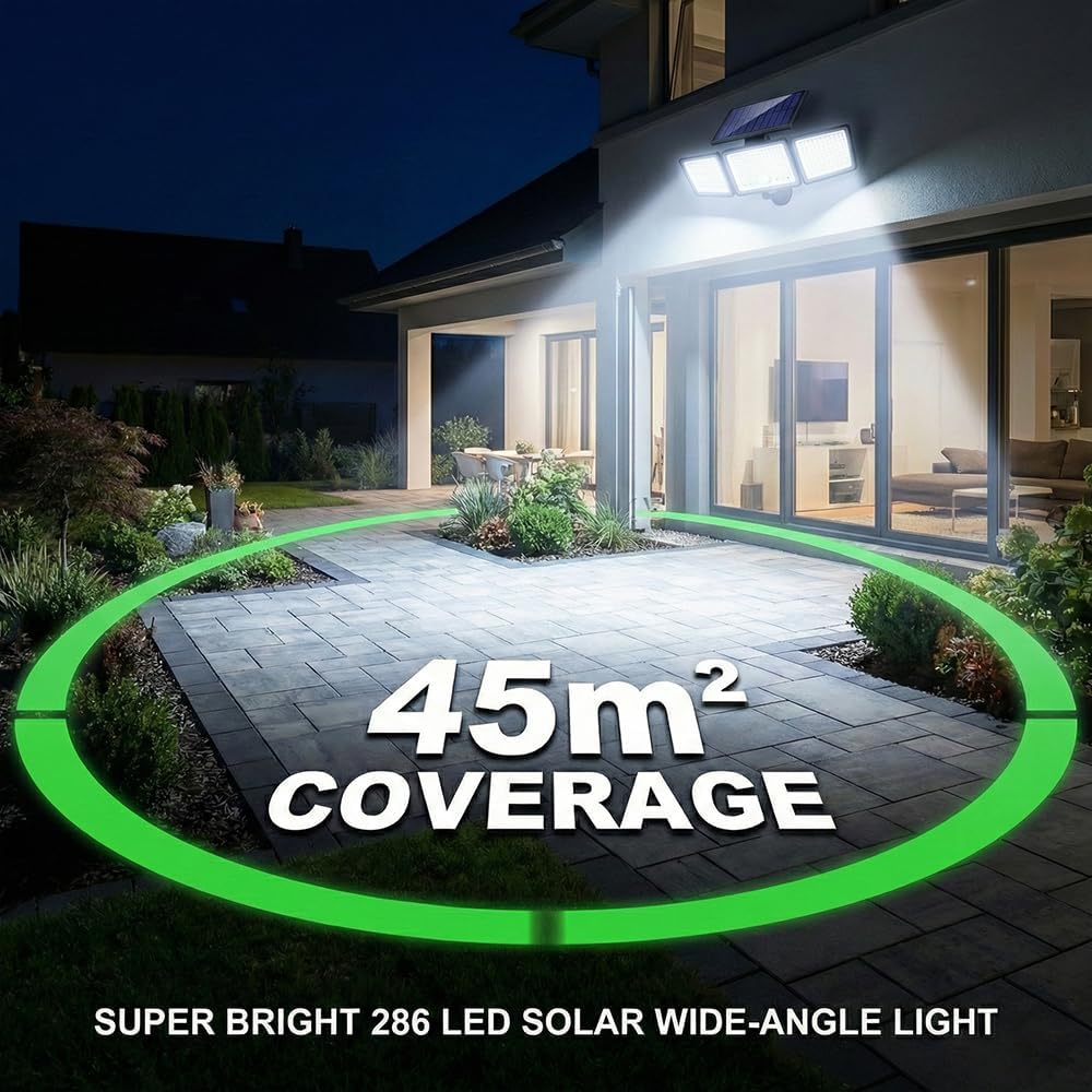 Detalle de CLAONER Solar Lights Outdoor 286 LED Motion Sensor Security Light (3 Heads) with IP65 – 2 Pack