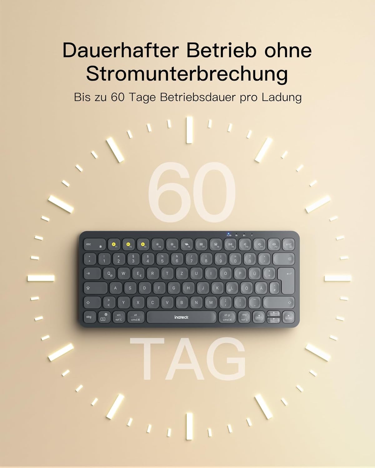 Detalle 2 de Inateck KB107: Kabellose Bluetooth-Tastatur mit 3-Geräte-Switch, ultradünn und ergonomisch
