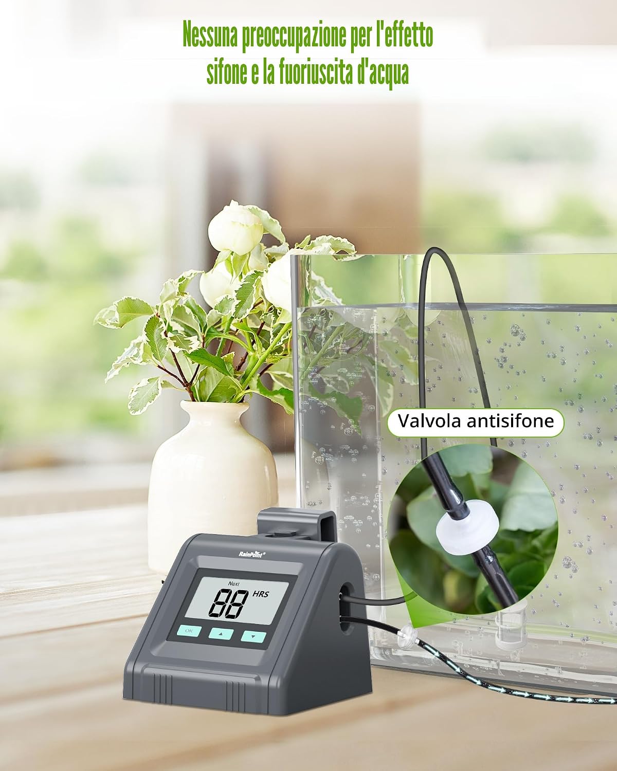 Detalle de RAINPOINT Sistema di irrigazione automatica a goccia per vasi (fino a 10), portata regolabile e kit fai-da-te
