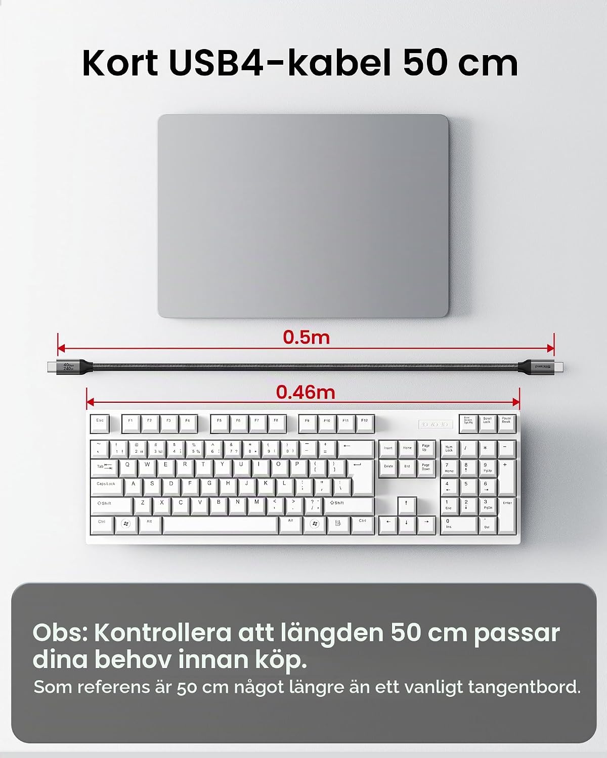 Detalle de Silkland USB4-kabel 50 cm med 40 Gbps, 240 W och stöd för 8K