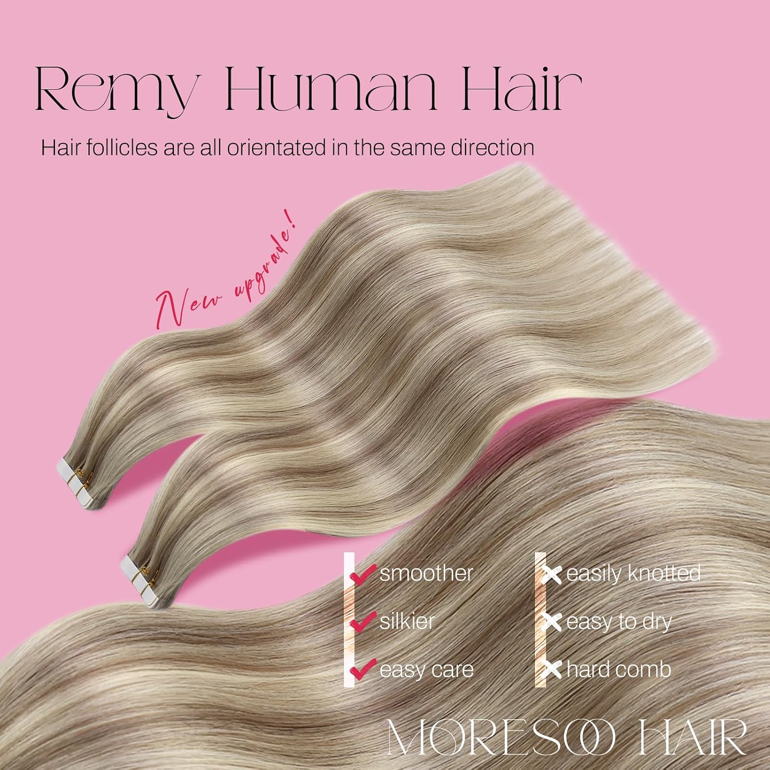 Thumbnail 1 de Moresoo Blonde Tape-In Hair Extensions (Human Hair Remy) 18 Inch #P9A/60, 20pcs/50g