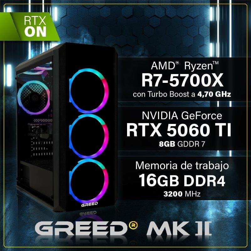 Thumbnail 1 de PC Sobremesa GREED MK2 con Ryzen 7 5700X, 16 GB y RTX 5060 Ti - Windows 11 Pro