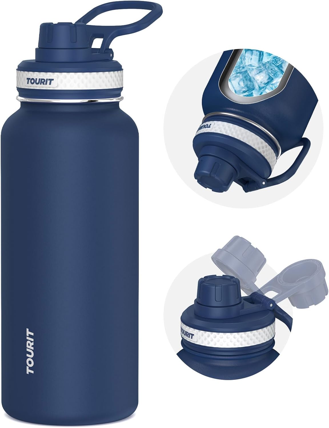 Detalle de TOURIT 32 oz Insulated Water Bottle with Handle — Midnight Blue