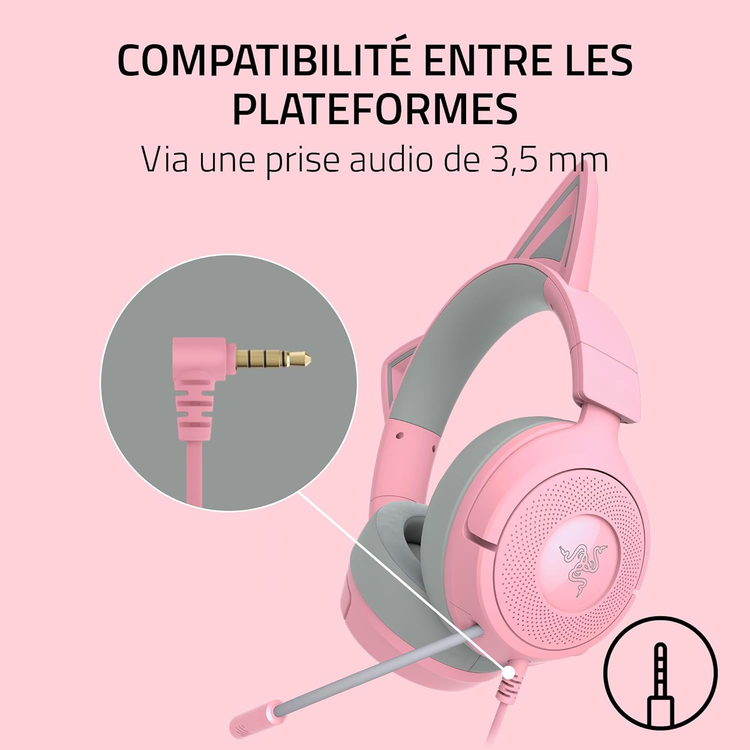 Thumbnail 5 de Razer Kraken Kitty V3 X (Quartz) – Casque filaire gaming léger 270 g avec micro HyperClear