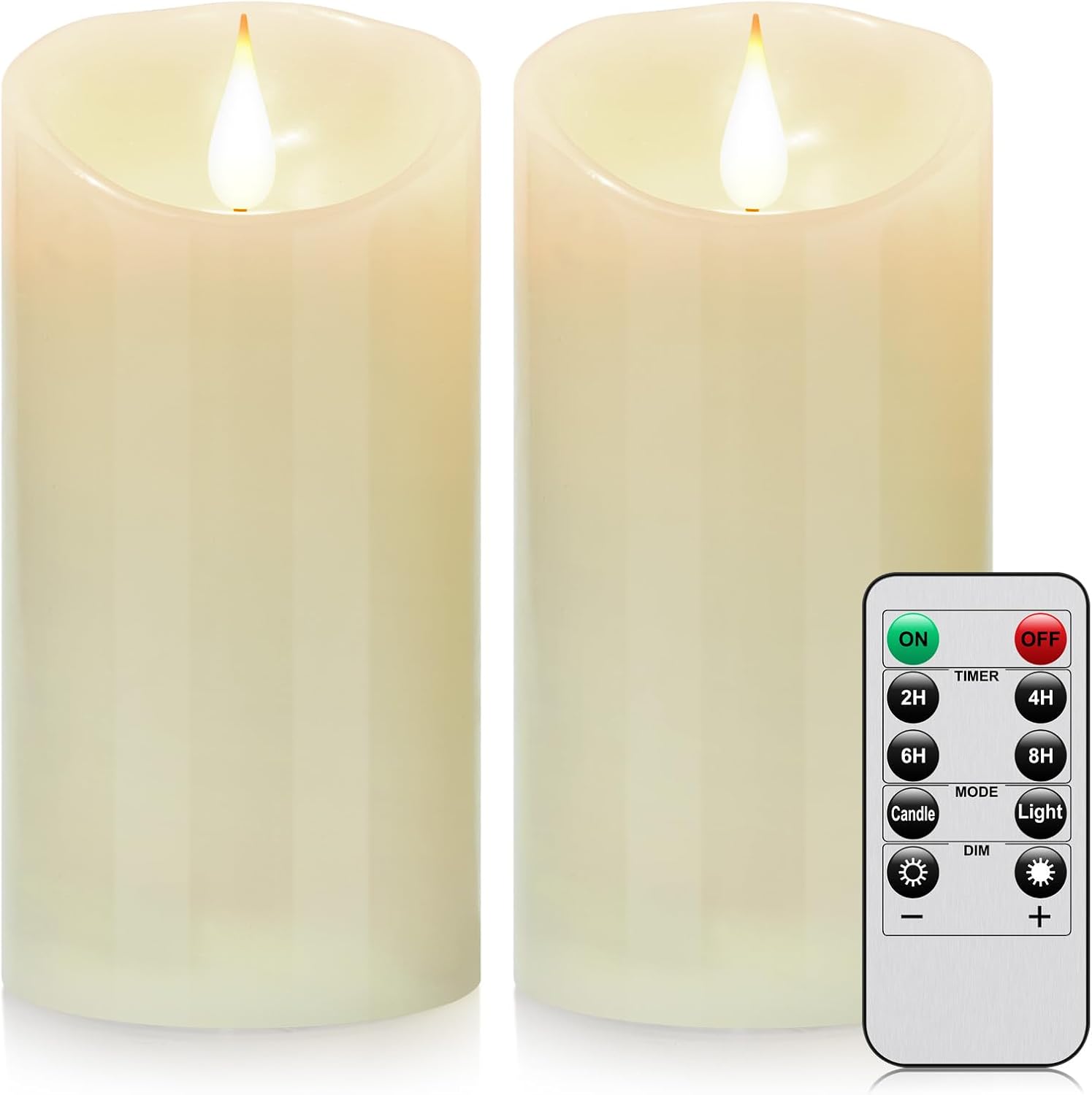 Detalle de Biyanuo 3D Wick Flameless LED Candles — Set of 2 with Remote and 24-Hour Timer (D3H6 inch)