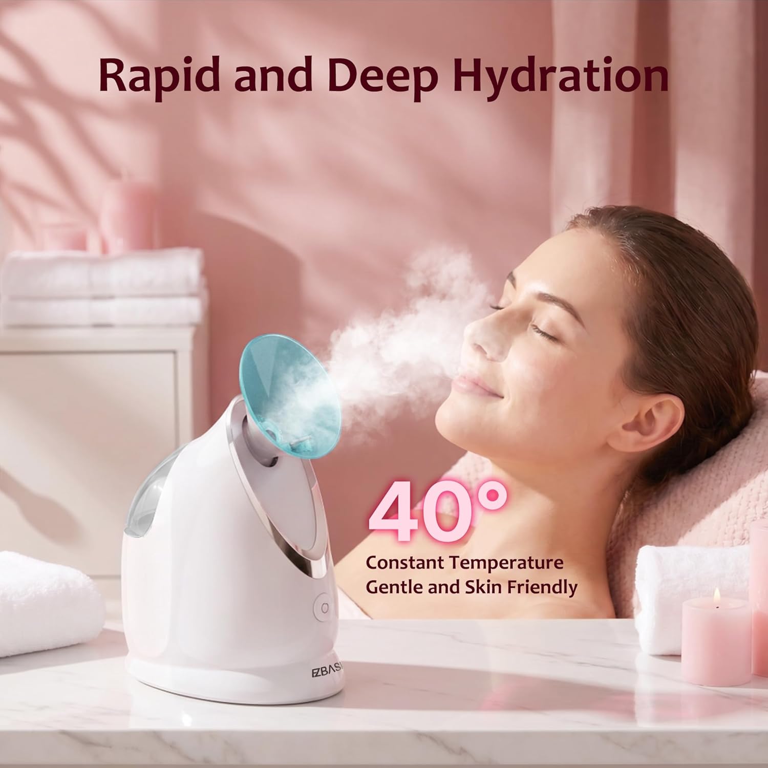 Detalle de Vaporizzatore Viso Nano-Ionico EZBASICS – Sauna Facciale Domestica con kit pelle 5 pezzi e confezione regalo