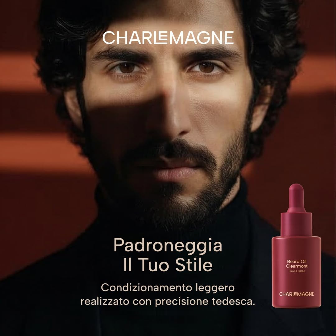 Detalle 2 de Charlemagne Olio Barba per Uomo – 30 ml, Clearmont | Profumo Minimalista, Olio Barba Premium