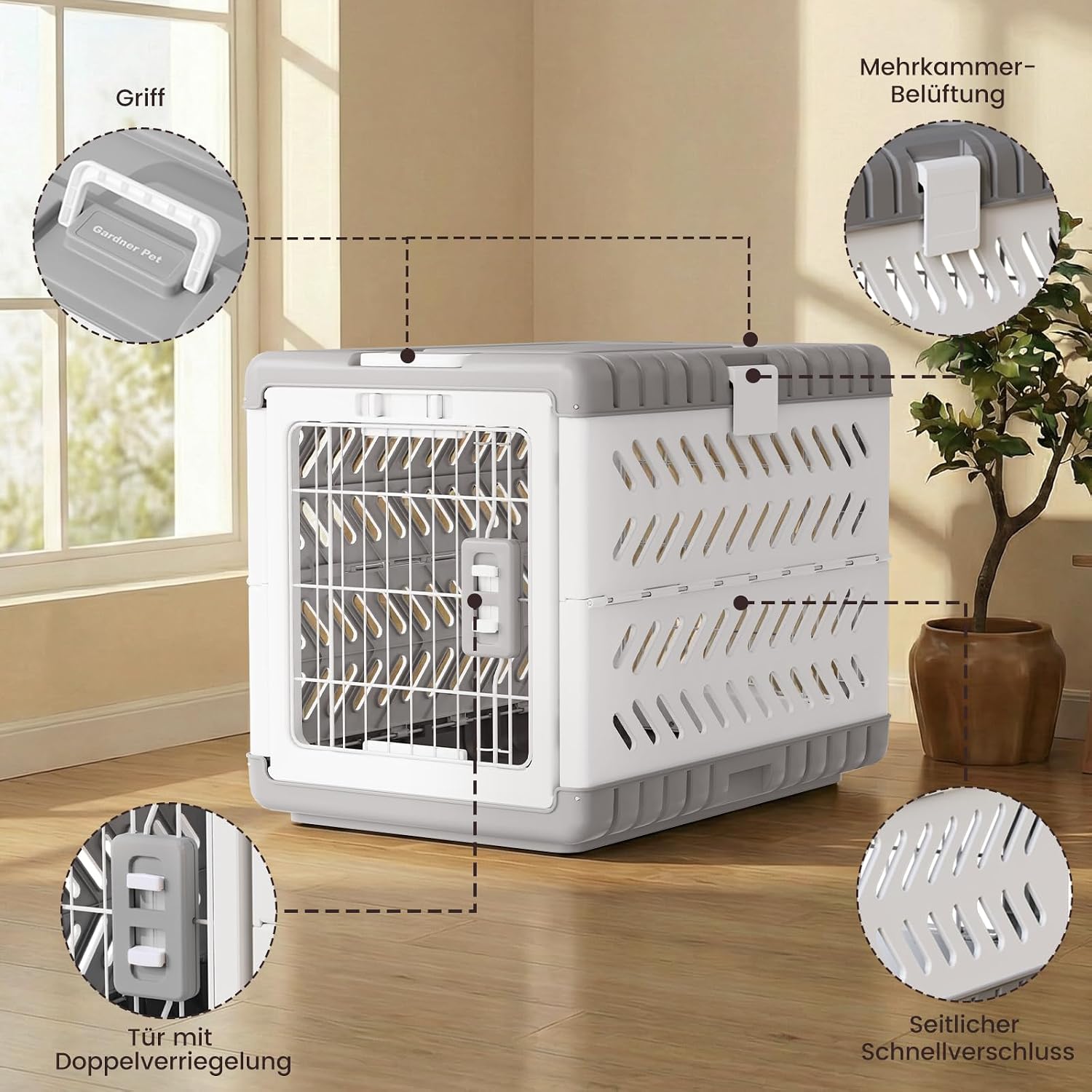 Thumbnail 6 de Gardner Pet Faltbare Hundetransportbox Acryl 92x58x66 cm – Weiß, sicher, flexibel