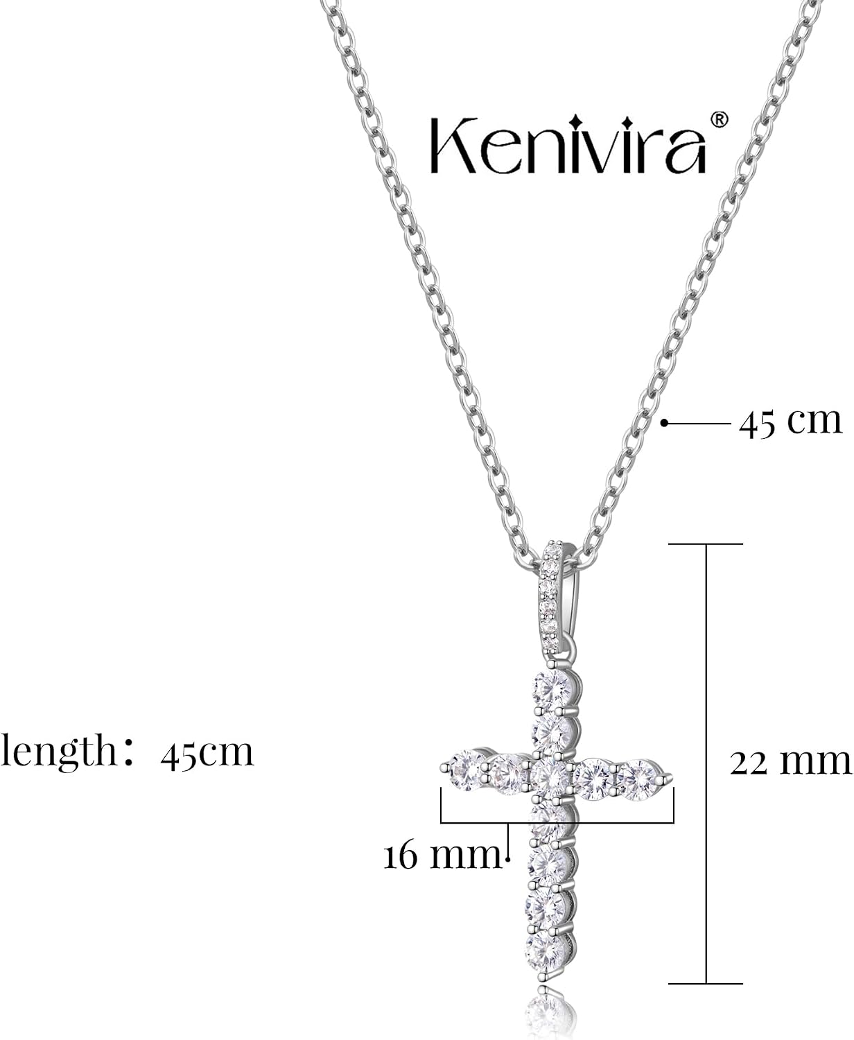 Thumbnail 1 de Kenivira Kreuz Kette für Damen (Silber) mit Kreuz-Anhänger – Halskette mit Verlängerung