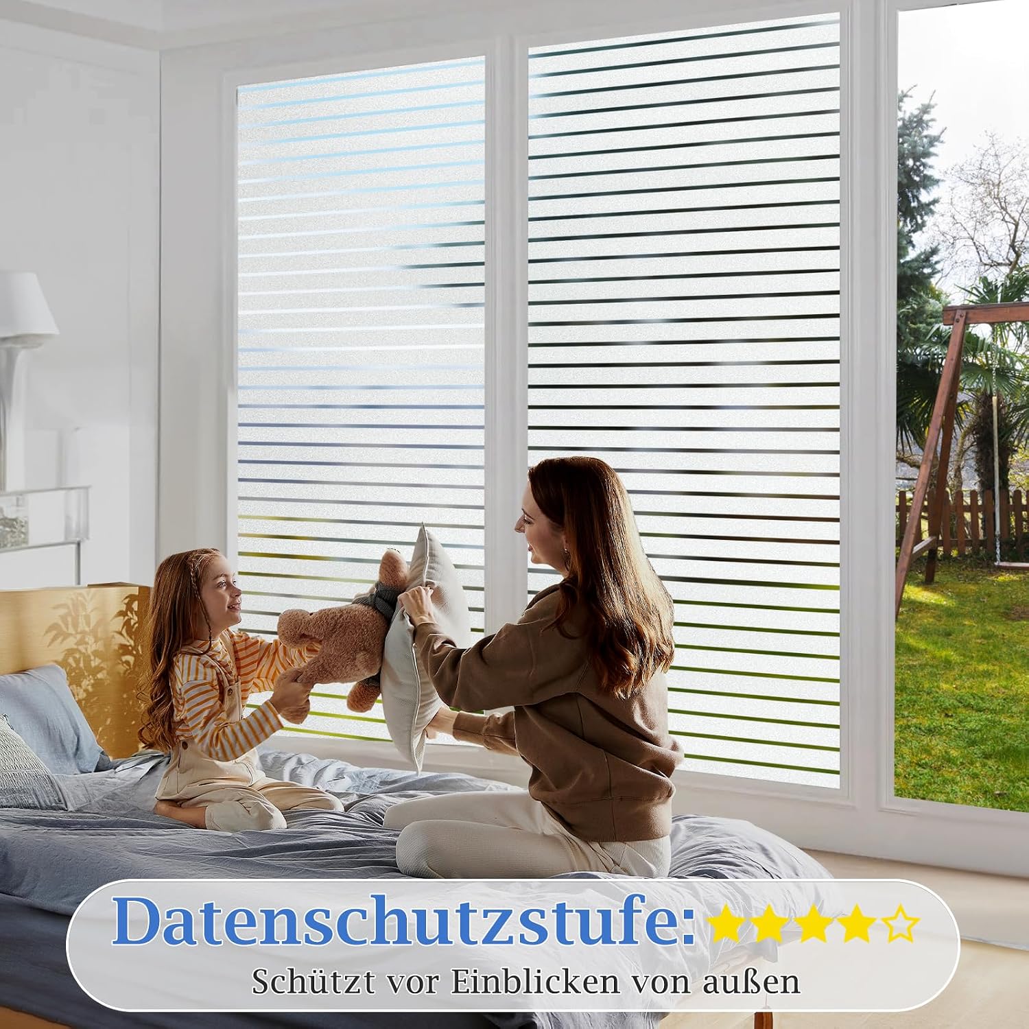 Thumbnail 2 de Lifetree Fensterfolie mit Streifen: Sichtschutzfolie Milchglasoptik selbstklebend? ohne Klebstoff, 90×200 cm