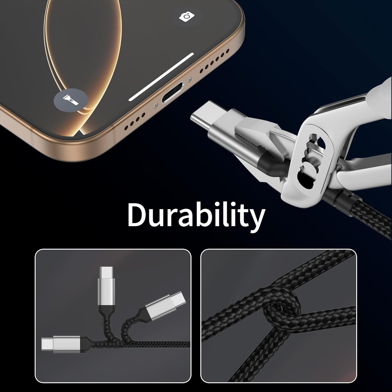 Detalle de ADILIFT USB‑C auf USB‑C Kabel 1 m – 3er Pack, 60 W Schnellladekabel, Nylon, 3 A/20 V, kompatibel mit MacBook, Galaxy, Pixel, Huawei