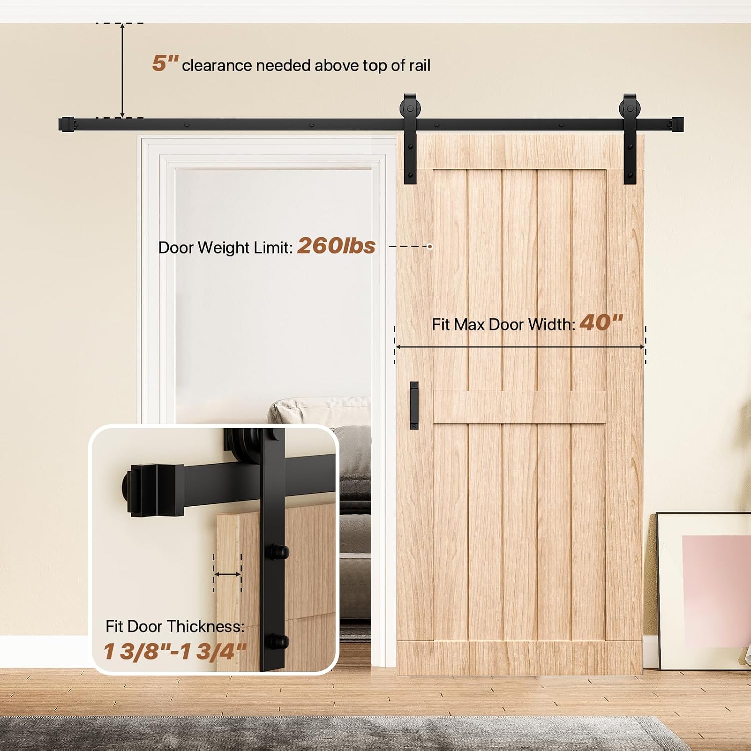 Thumbnail 1 de Signstek 6.6 FT Barn Door Hardware Kit, J-Shape Track, Black with Handles and Latch