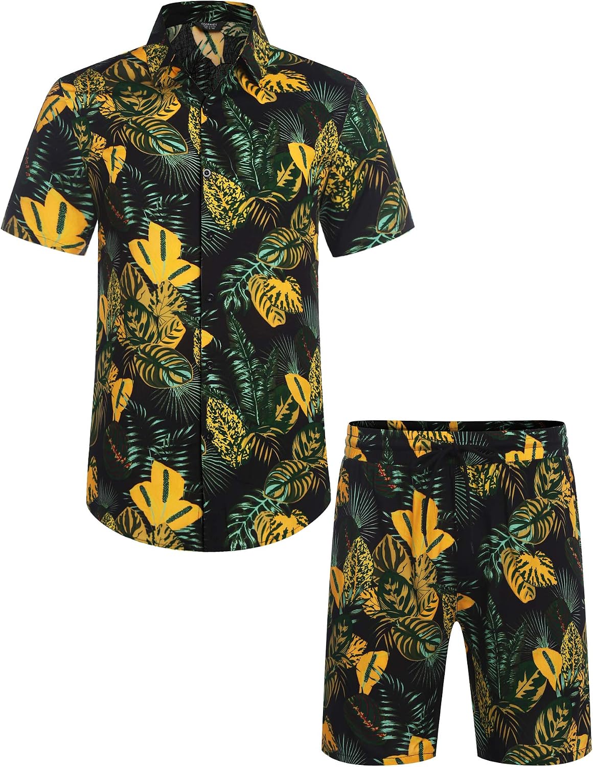 Detalle de COOFANDY Men's Hawaiian Matching Set — 2-Piece Summer Beach Outfit