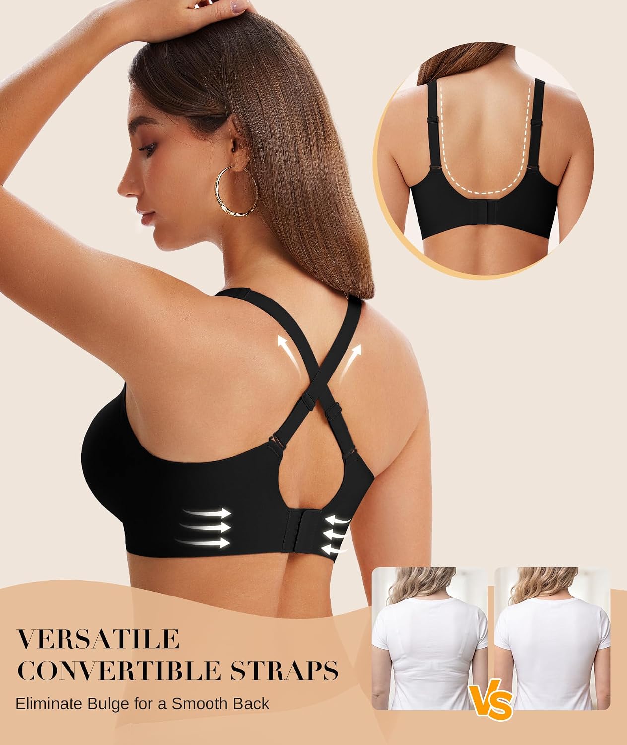 Detalle 2 de SIMIYA Wireless Jelly Bra, Seamless T-Shirt Bralette with Convertible Back