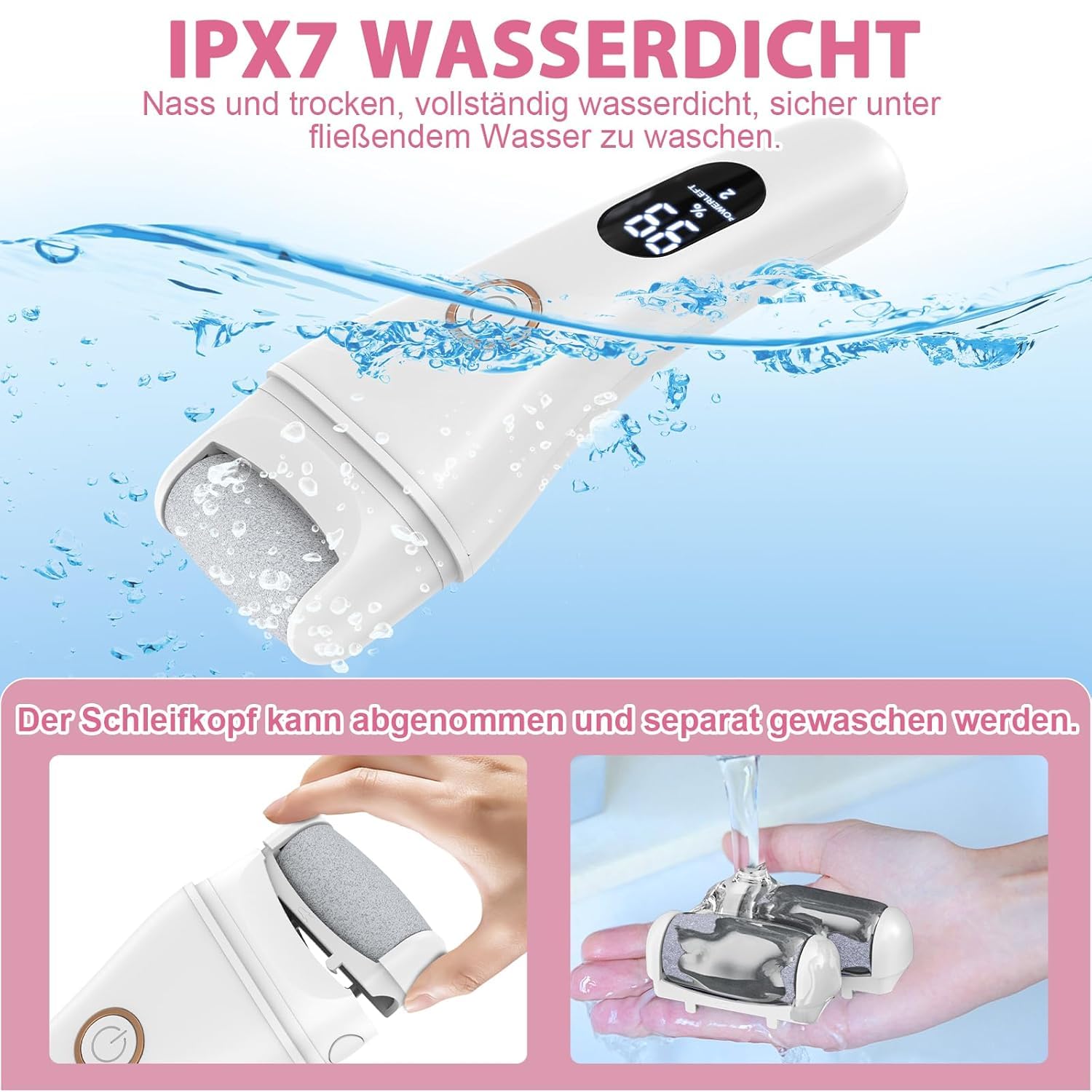 Detalle de Hornhautentferner Elektrisch von AOMEES – einstellbare Geschwindigkeiten, IPX7, 3 Rollenköpfe