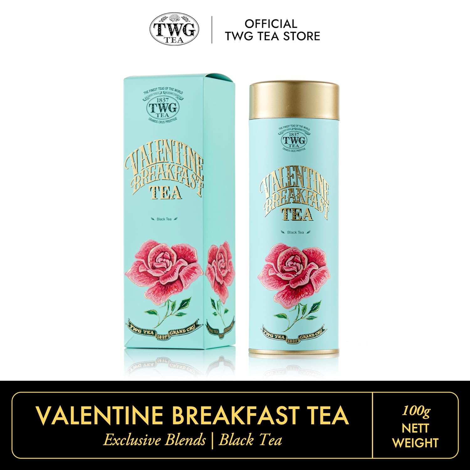 Detalle de TWG Tea Valentine Breakfast Tea – Schwarzer Tee mit Zuckerperlen & Beeren, Haute Couture Dose, 100 g Geschenkset