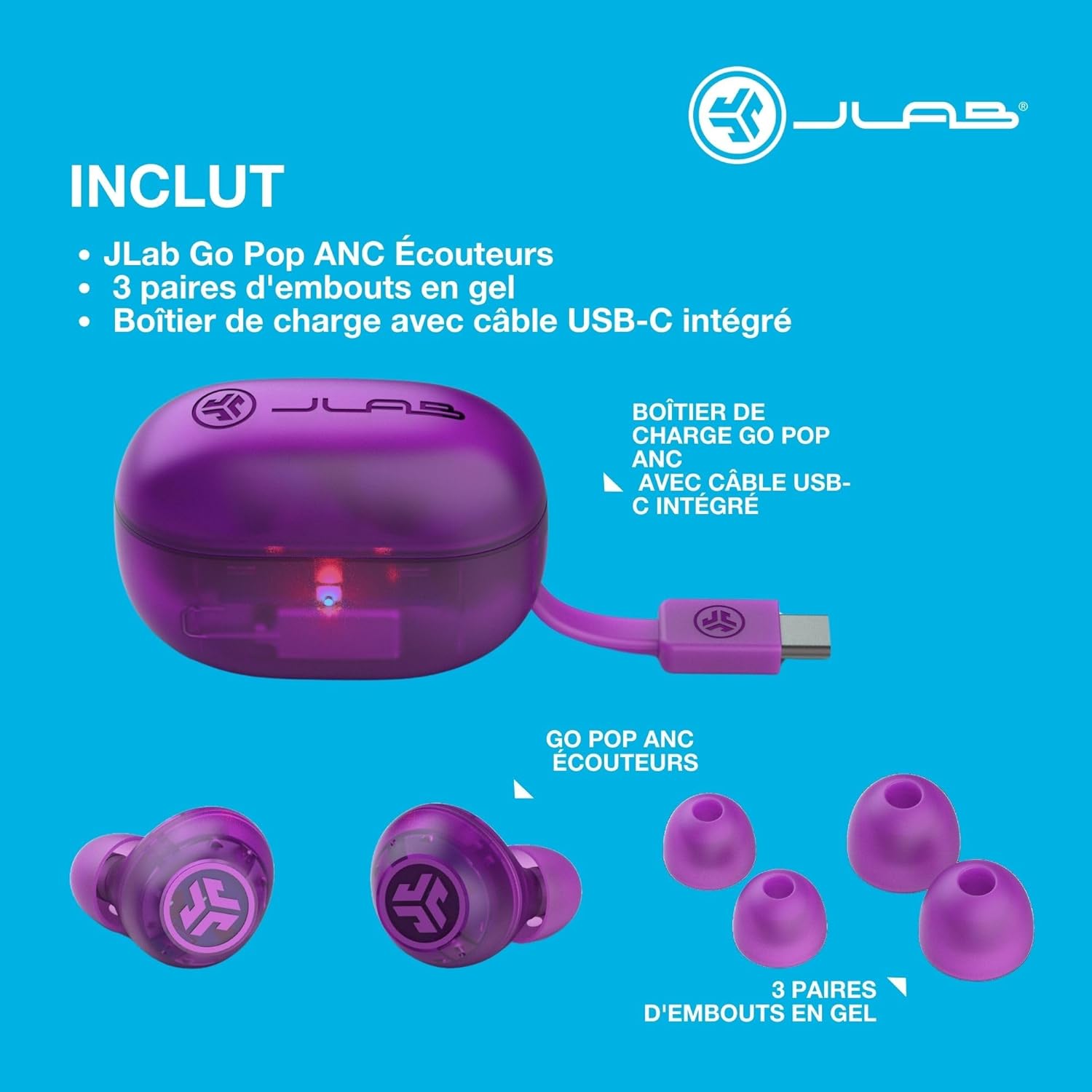 Thumbnail 5 de JLab Go Pop ANC - Écouteurs Bluetooth avec Réduction de Bruit et 24 h d’autonomie