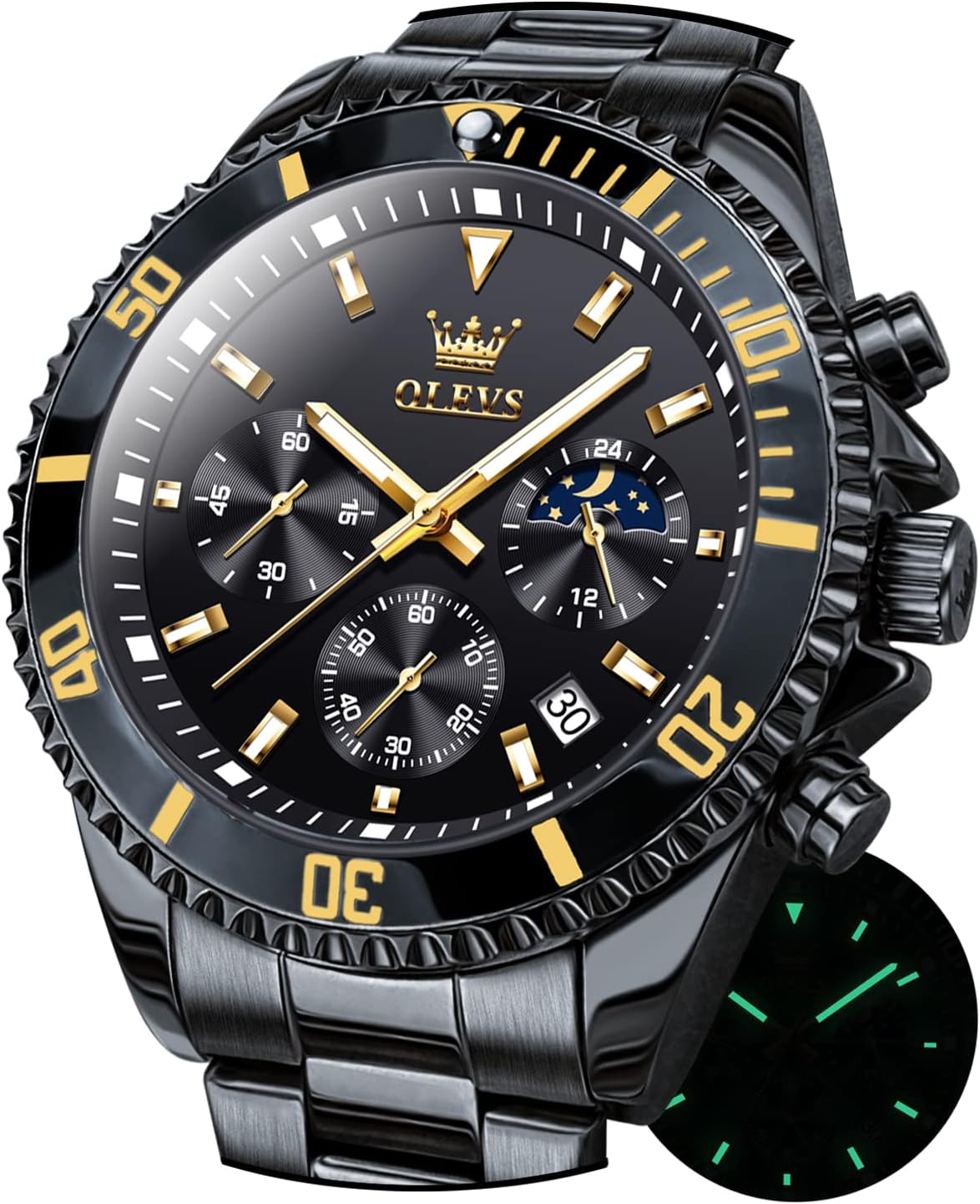 Detalle 2 de OLEVS Herrenuhr klassisch, Datum, Edelstahl, grün/schwarz/blau – 41 mm, wasserdicht
