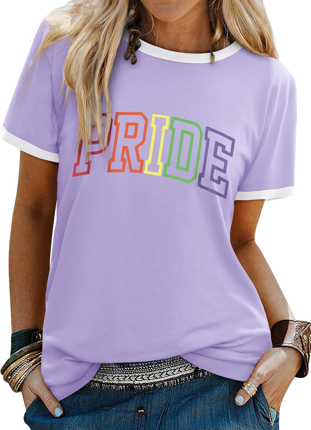 Detalle de WIEIYM Women’s Pride T-Shirt with Rainbow Graphic