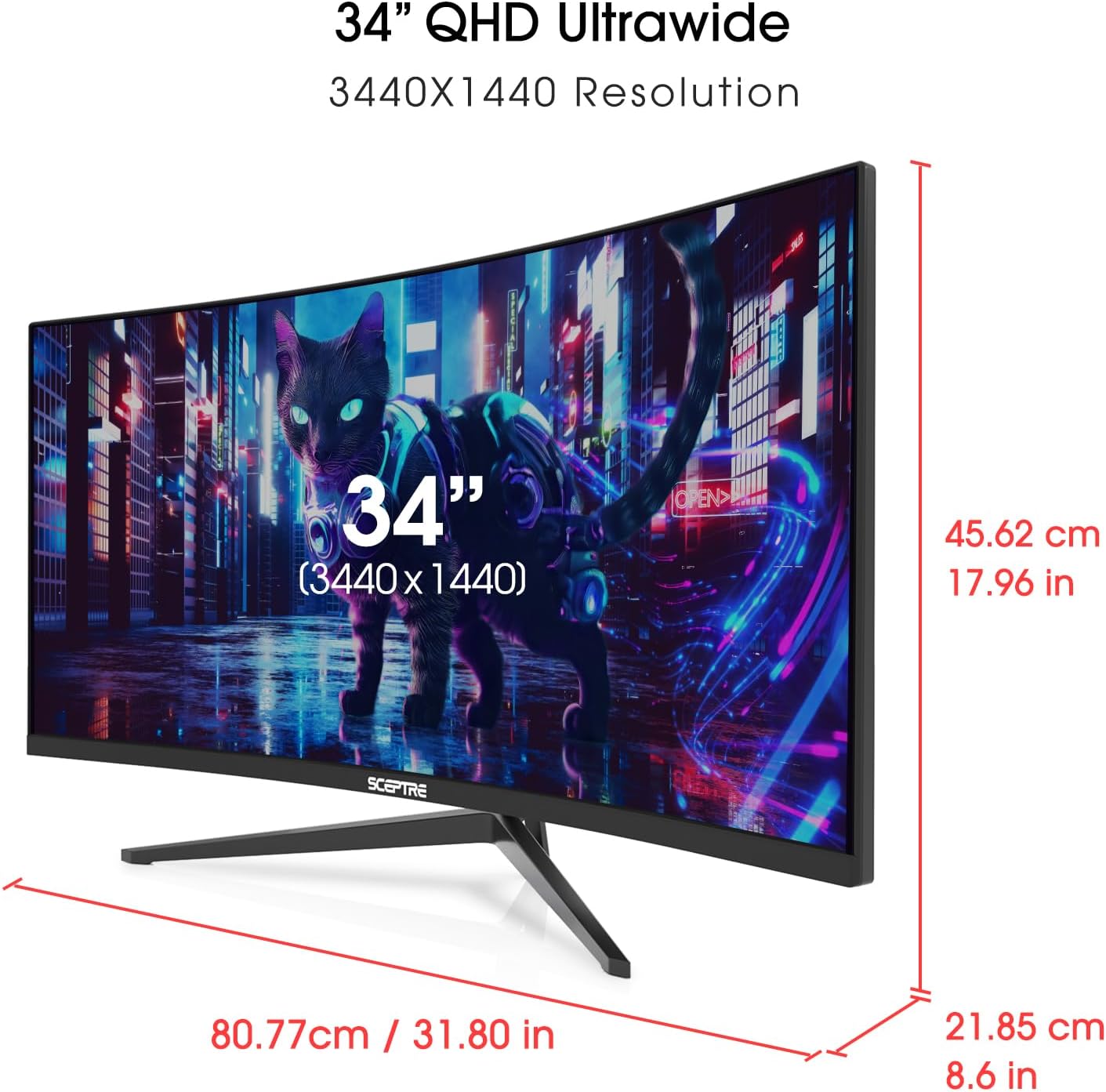 Thumbnail 2 de Sceptre 34-Inch Curved Ultrawide WQHD Monitor (3440 x 1440, R1500) — Up to 180Hz with Dual DisplayPort and Built-in Speakers