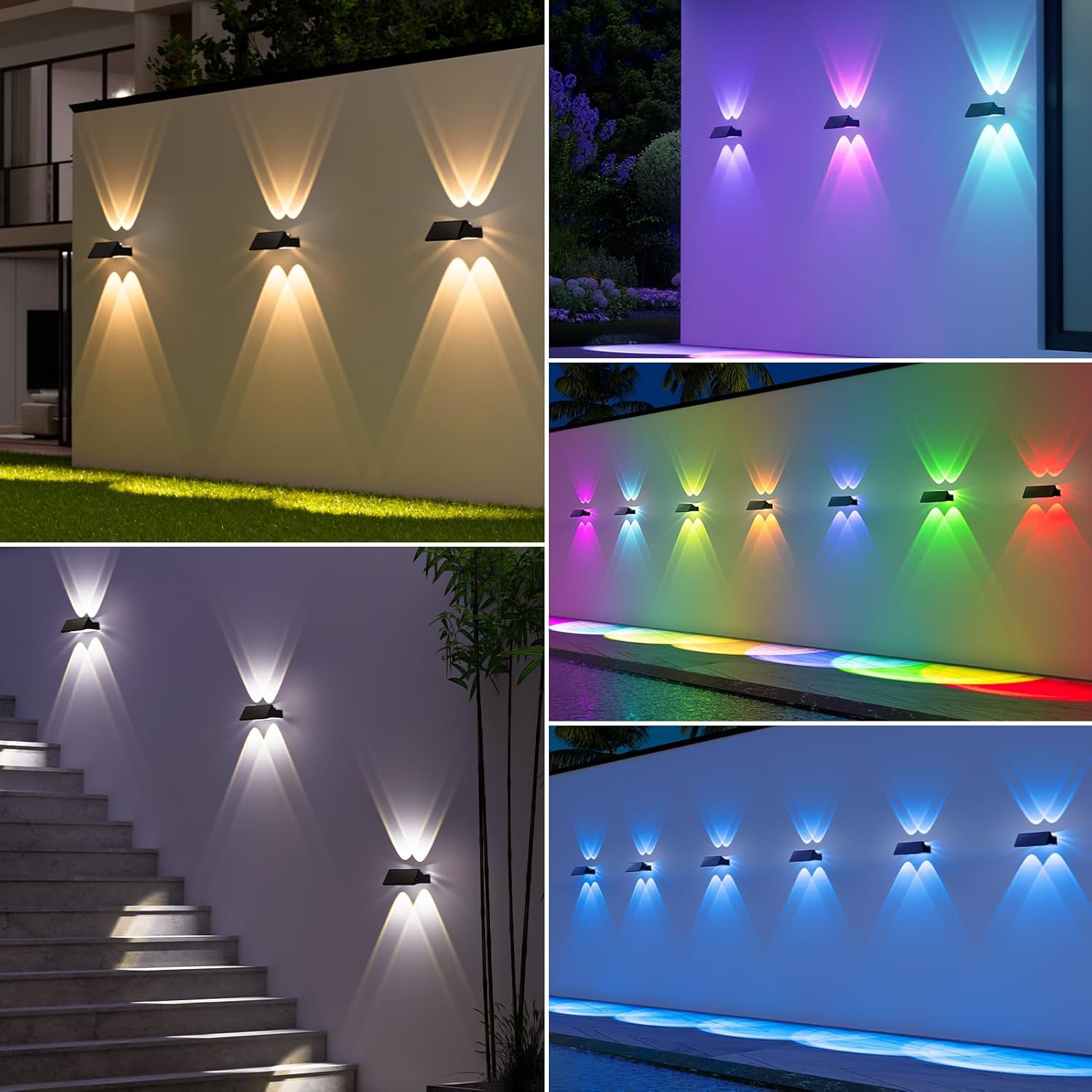 Detalle de AIXPI Solar Fence Lights Outdoor Garden (4 Pack) – RGB 11 Modes, Up/Down Lighting, IP65 Water Resistant
