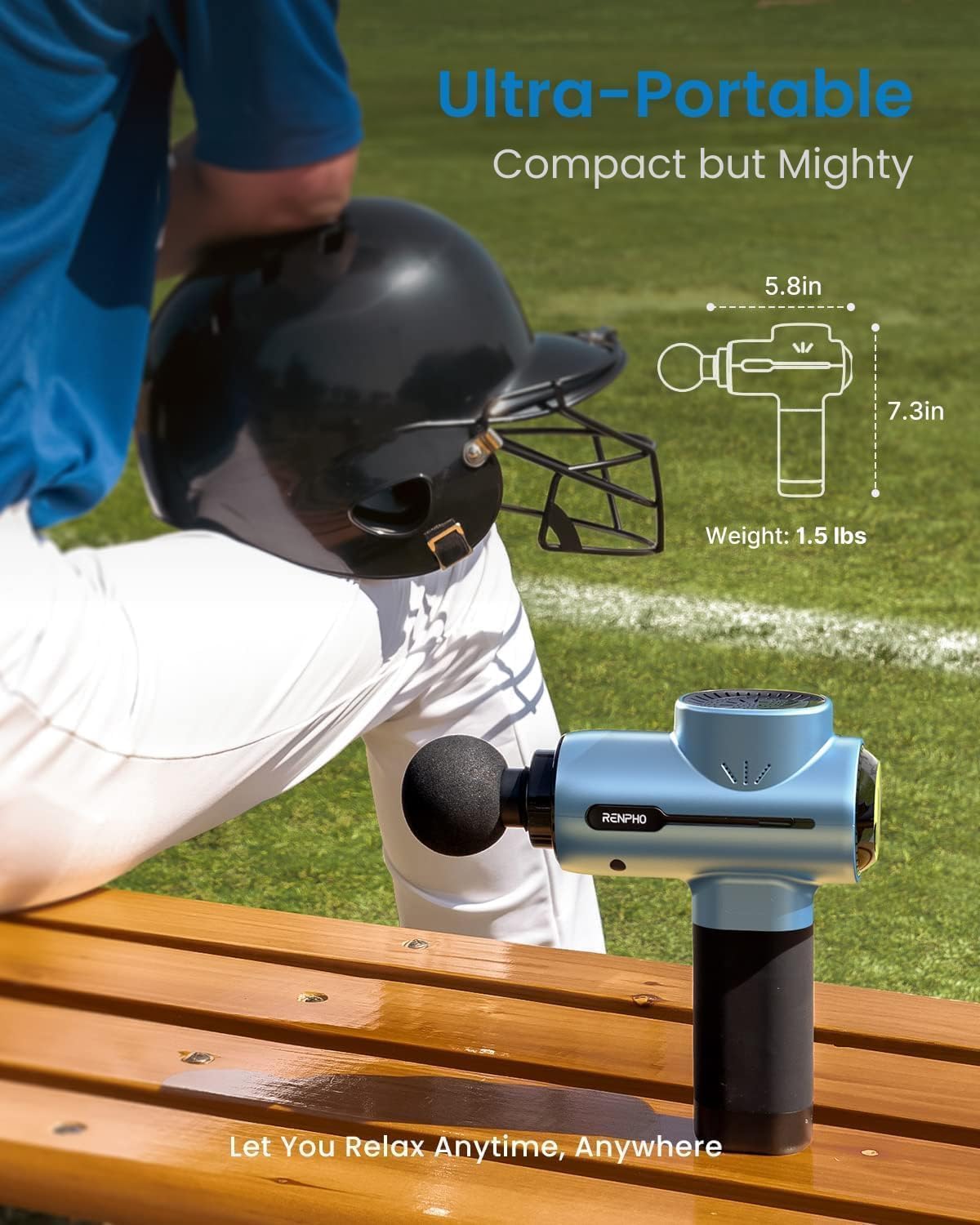 Detalle 2 de RENPHO Active Massage Gun für Tiefes Gewebe – kabellose Massagepistole mit bürstenlosem Motor und USB‑C Laden