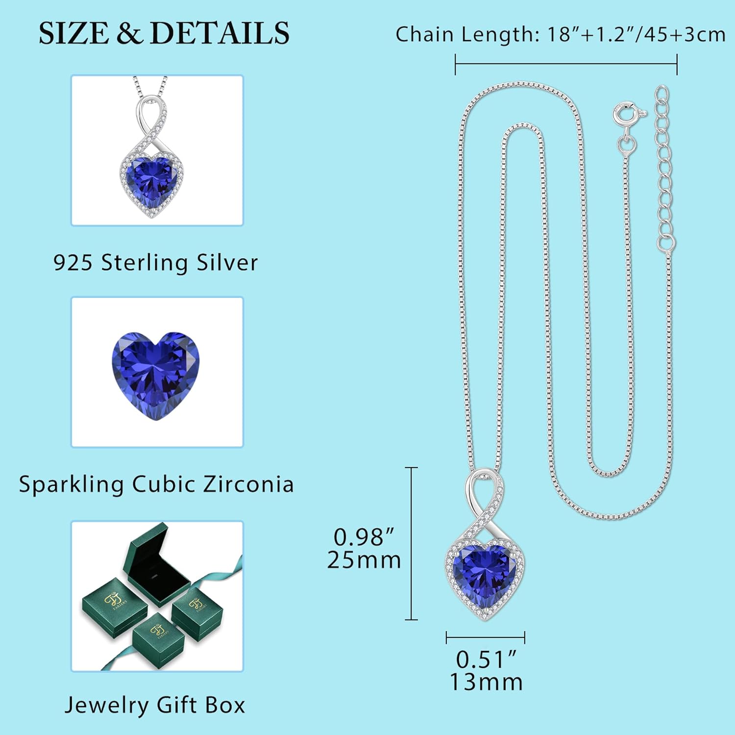 Thumbnail 4 de FJ Unendlichkeit Kette Damen 925 Sterling Silber Herz mit Geburtsstein & Unendlichkeitssymbol
