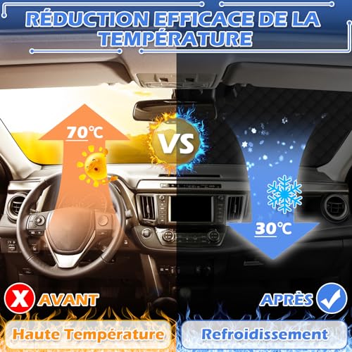 Detalle de Tevlaphee Pare Soleil Voiture Pare Brise Avant – Protection solaire magnétique universelle 197 × 128 cm