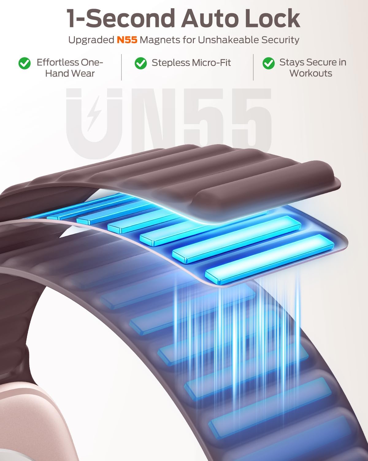 Detalle de Patented Magnetic Silicone Sport Band for Apple Watch (Series 11 to Ultra) — Two Size Options, Infinitely Adjustable Magnetic Lock