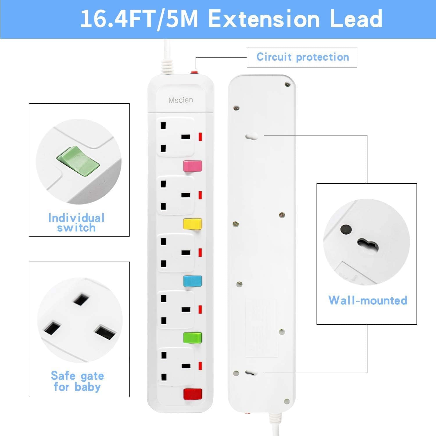 Detalle 2 de 5M Extension Lead 5 Way Individually Switched