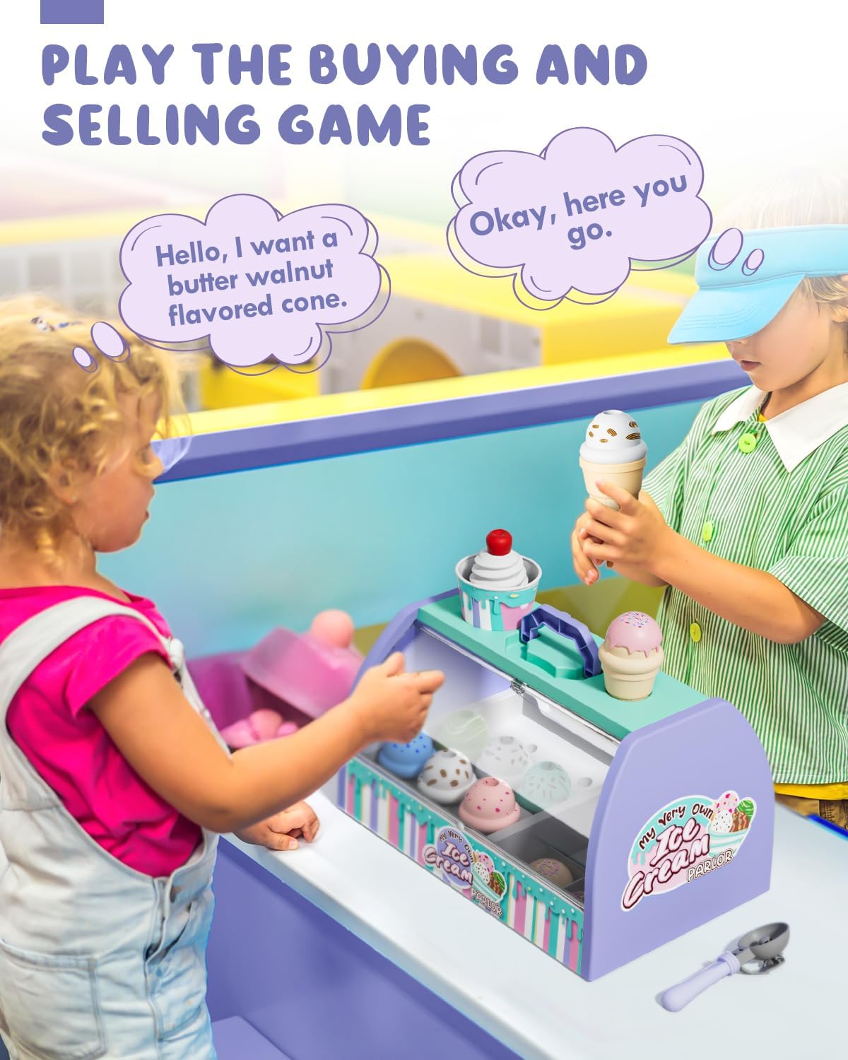 Detalle de Lehoo Castle Ice Cream Toys for Kids – 28-Piece Ice Cream Counter Set (Purple)