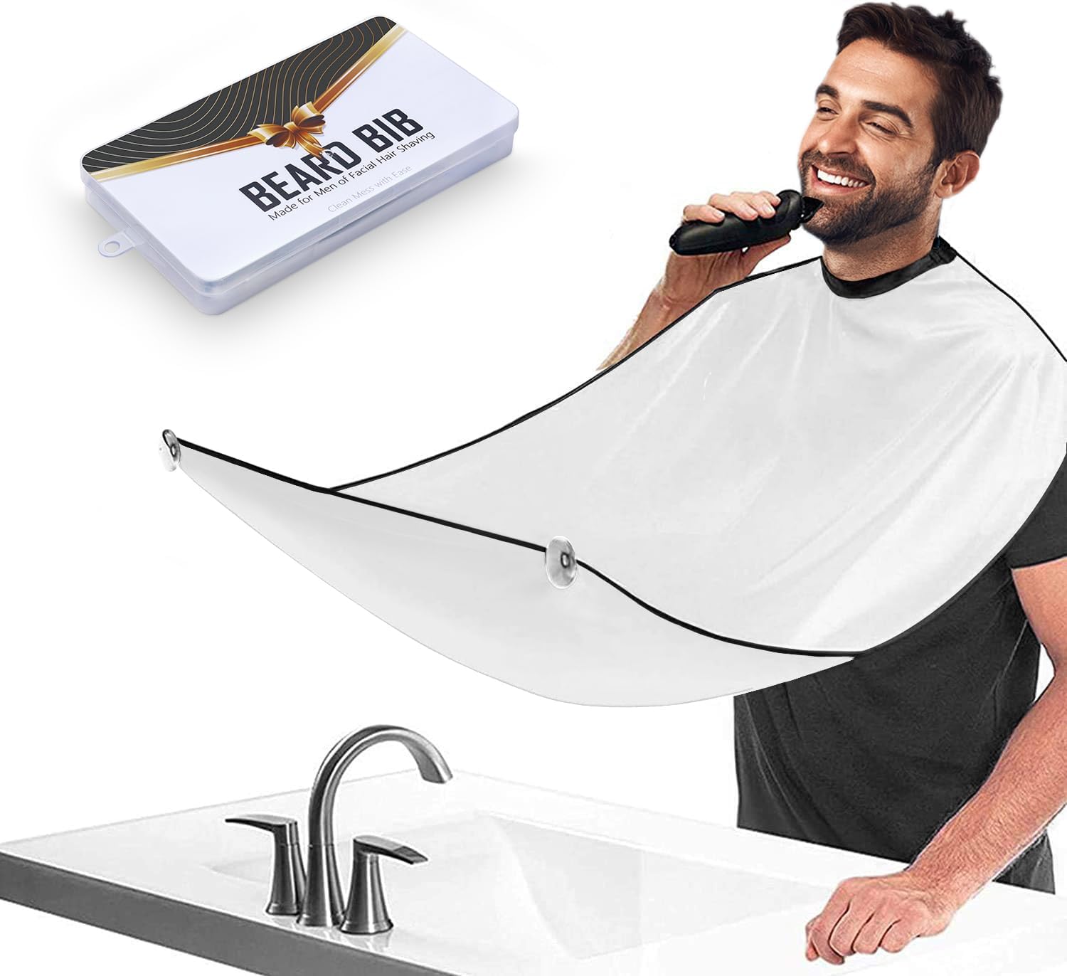 Telo Barba da Specchio con grembiule impermeabile e antiaderente, con 2 ventose (bianco)