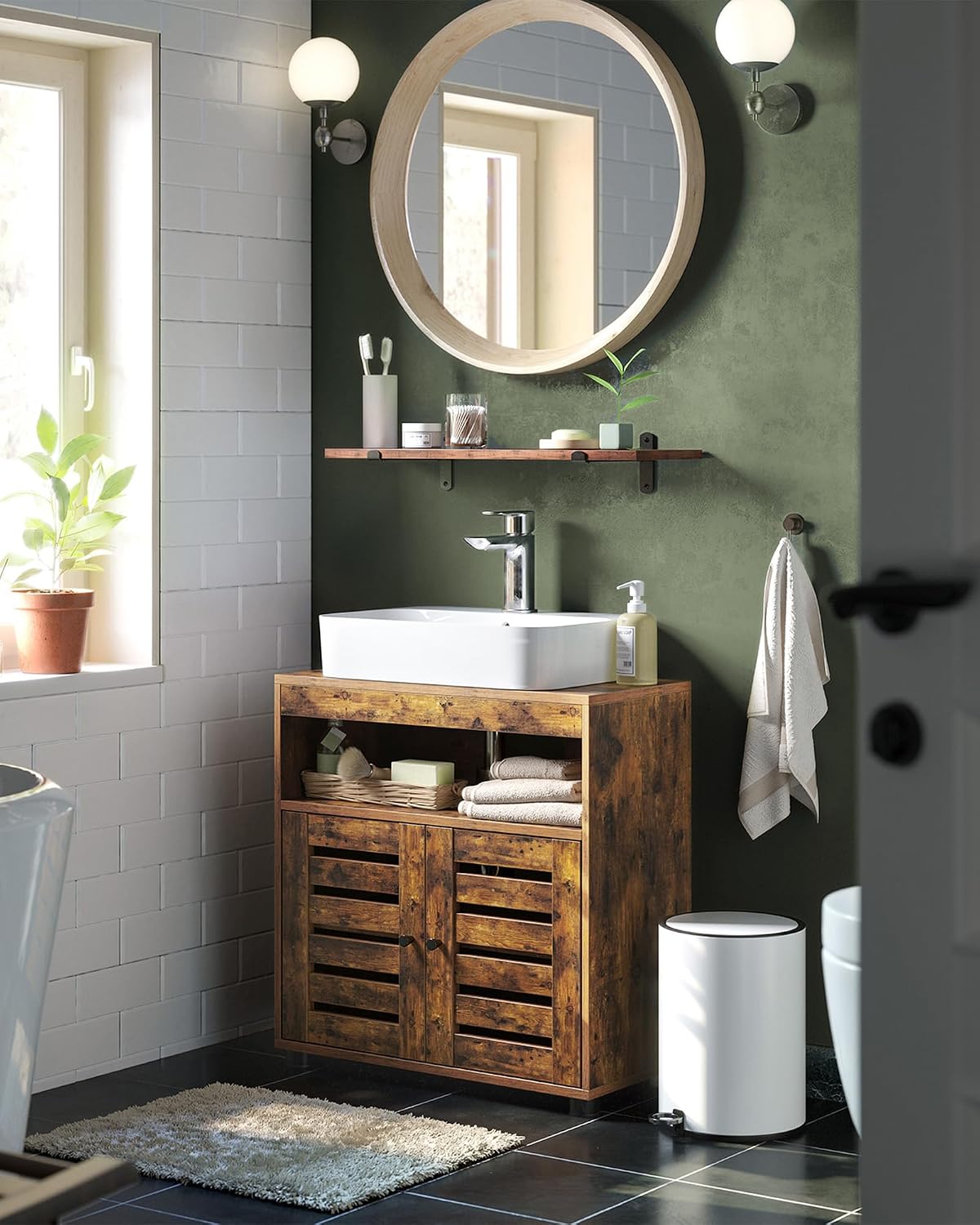Detalle de VASAGLE BBK04BX Under-Sink Cabinet, Rustic Brown, Adjustable Shelf